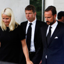 24 July:The Crown Prince and Crown Princess leave Norderhov Church at Ringerike after the memorial service held for there (Photo: Trond Reidar Teigen / Scanpix)